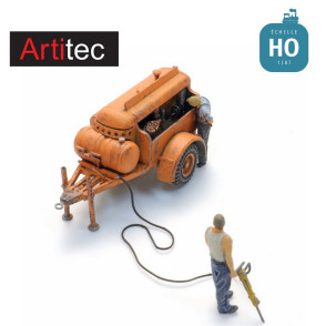 Remorque compresseur avec marteau-piqueur et 2 figurines HO Artitec 387.611