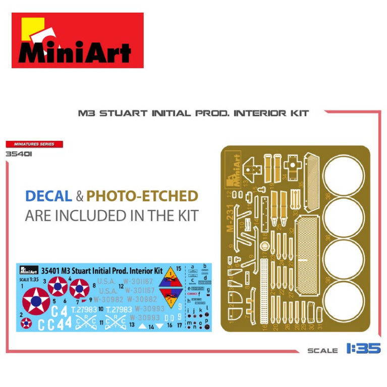 Char américain M3 Stuart Initial Production Interior kit WWII 1/35 MiniArt 35401 - Maketis