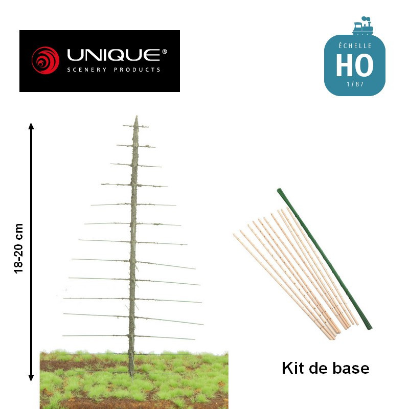 Kit de base pour arbres Sapin 10 pcs 18-20cm HO (à assembler) Unique Scenery 81-1021-04 - Maketis