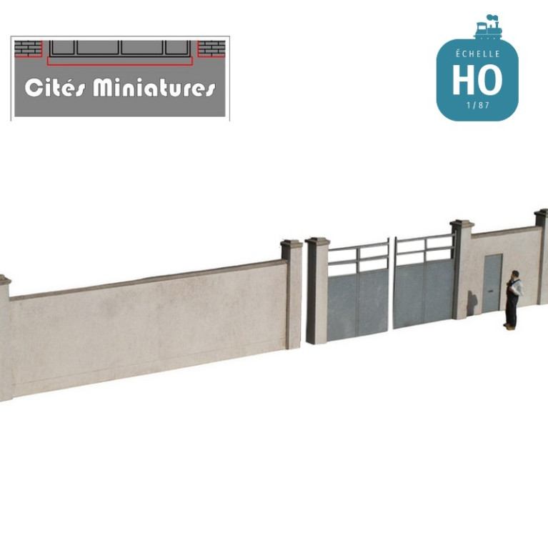 Murs d'enceinte en ciment avec portail - Echelle HO Cités Miniatures BV-005-4-HO