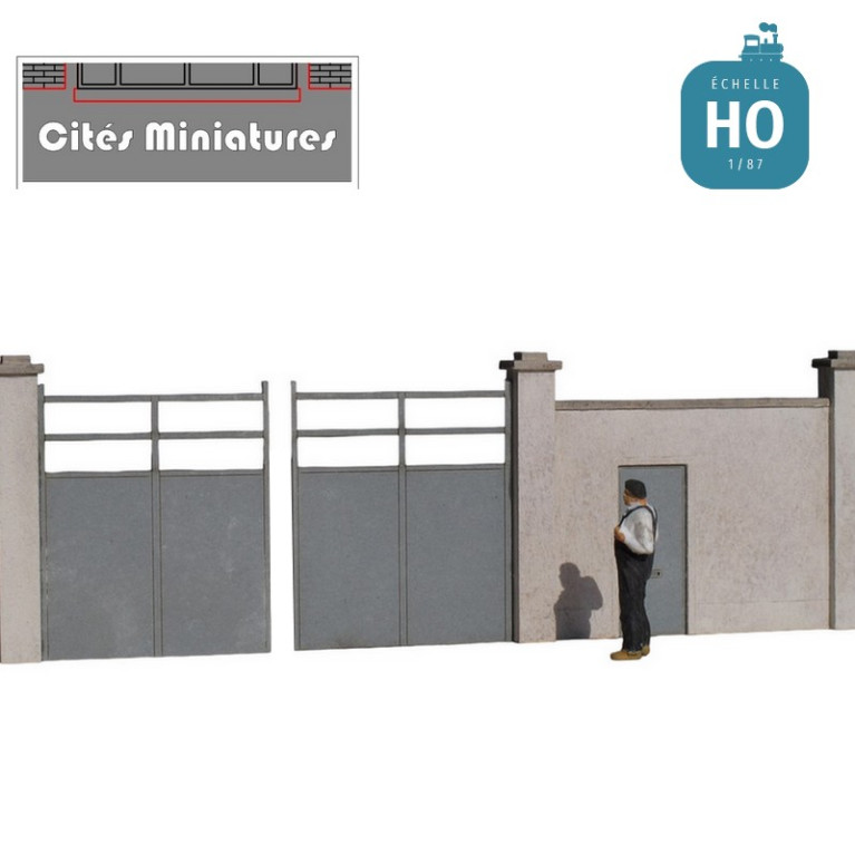 Murs d'enceinte en ciment avec portail - Echelle HO Cités Miniatures BV-005-4-HO - Maketis