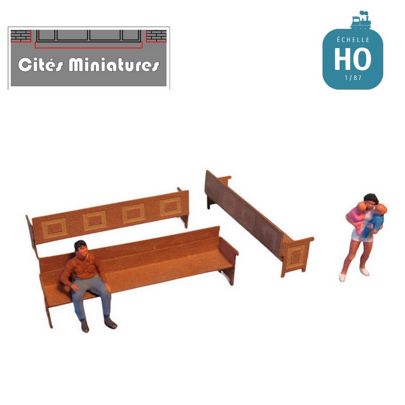 5 Bancs en bois (grand modèles pour intérieurs BV) Echelle HO CMED-120-HO - Maketis