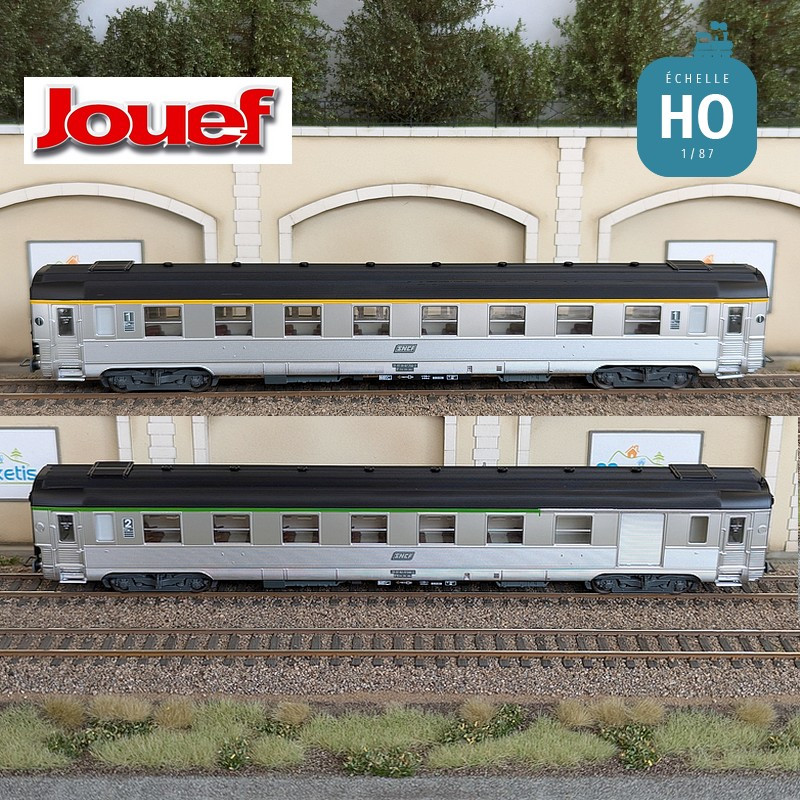 Set 2 kurze DEV Inox Wagen (A8 + B6D Gepäck) mit Corail SNCF Ep IV-V HO Jouef HJ4176 - Maketis