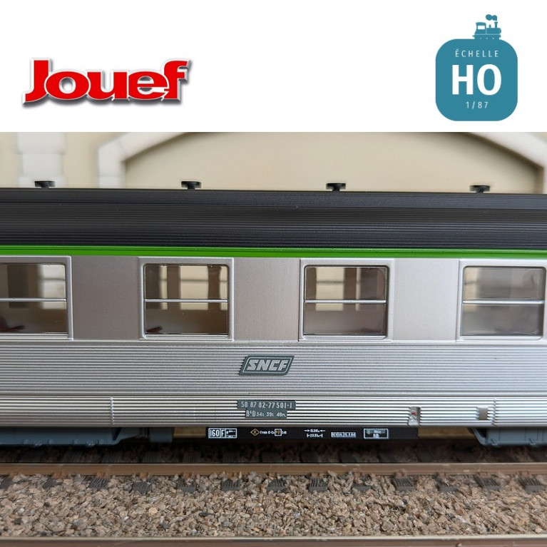 Set 2 kurze DEV Inox Wagen (A8 + B6D Gepäck) mit Corail SNCF Ep IV-V HO Jouef HJ4176 - Maketis