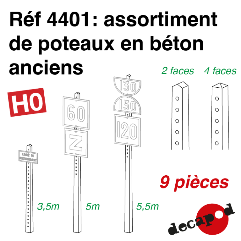 Assortiment de poteaux en béton anciens HO Decapod 4401 - Maketis