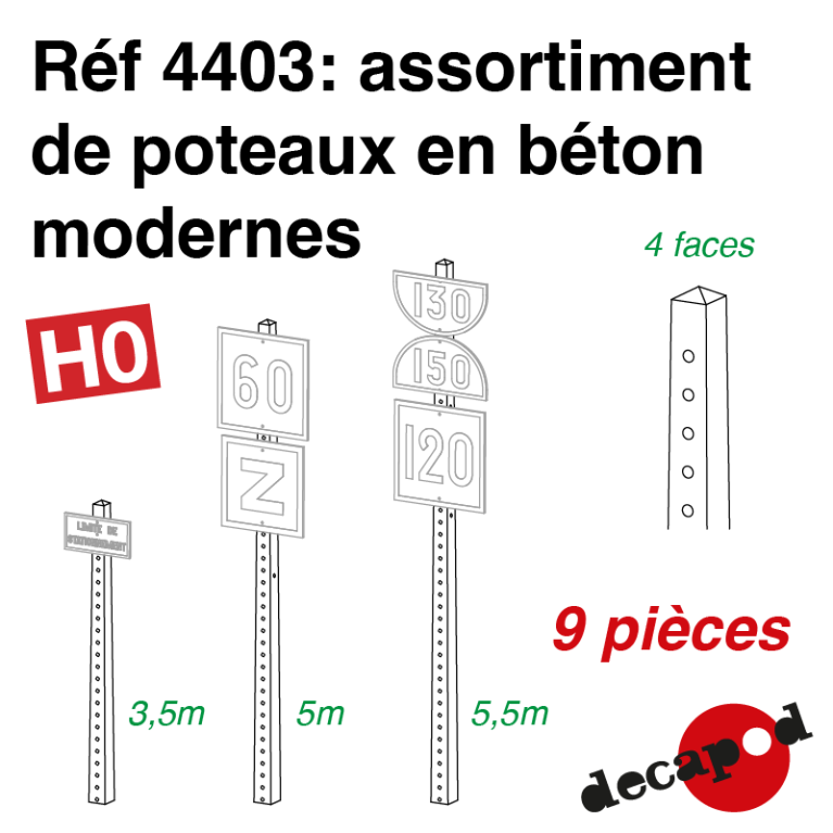 Assortiment de poteaux en béton modernes HO Decapod 4403 - MAKETIS