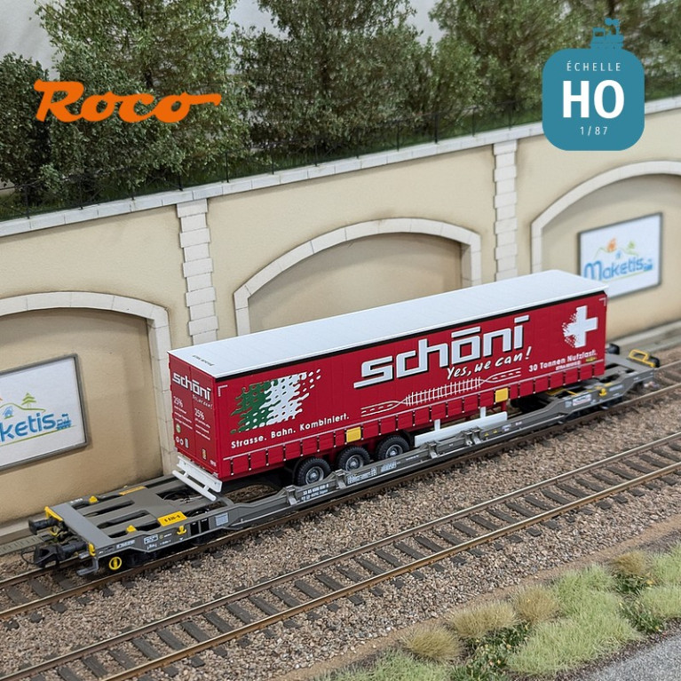 Pocket wagon type Sdgnss/T5 with semi-trailer Schöni Hupac Ep VI HO Roco 6600065 - Maketis