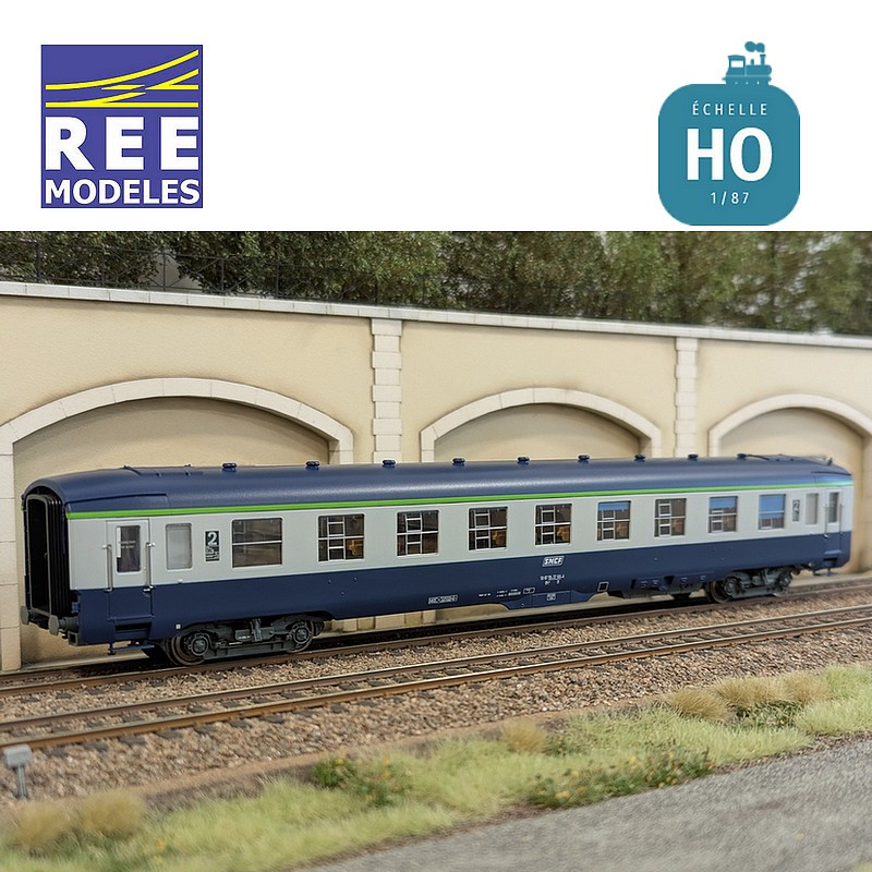 Voiture DEV AO B9c9 Bleue/Gris logo encadré SNCF EP IV-V HO REE VB-404-Maketis