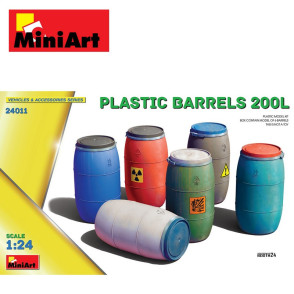 Barils de 200L en plastique (6 pcs) 1/24 MiniArt 24011 - Maketis