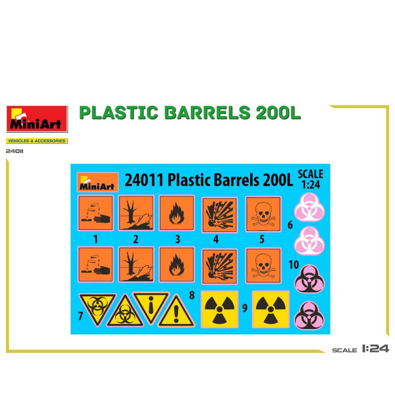 Barils de 200L en plastique (6 pcs) 1/24 MiniArt 24011 - Maketis