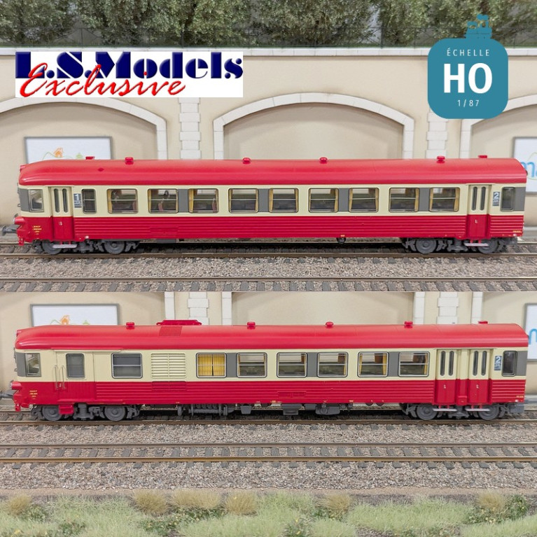 Diesel railcar EAD X4696 - XR8693 red cream deco 1976 Digital sound SNCF Ep V HO LS Models 10063S - Maketis