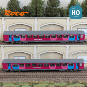 Set 2 voitures Corail VTU 2ème classe type B11tu Ouigo SNCF Ep VI HO Roco 6200024 - Maketis